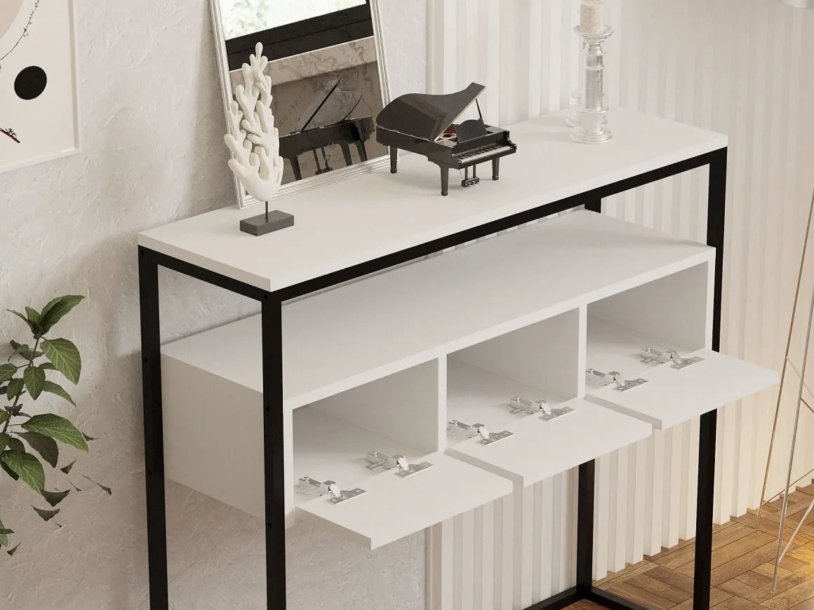 Consolle Bianco Nero un Ripiano un Vano 100x29x90h cm, Colore Struttura Nero - Pianfei