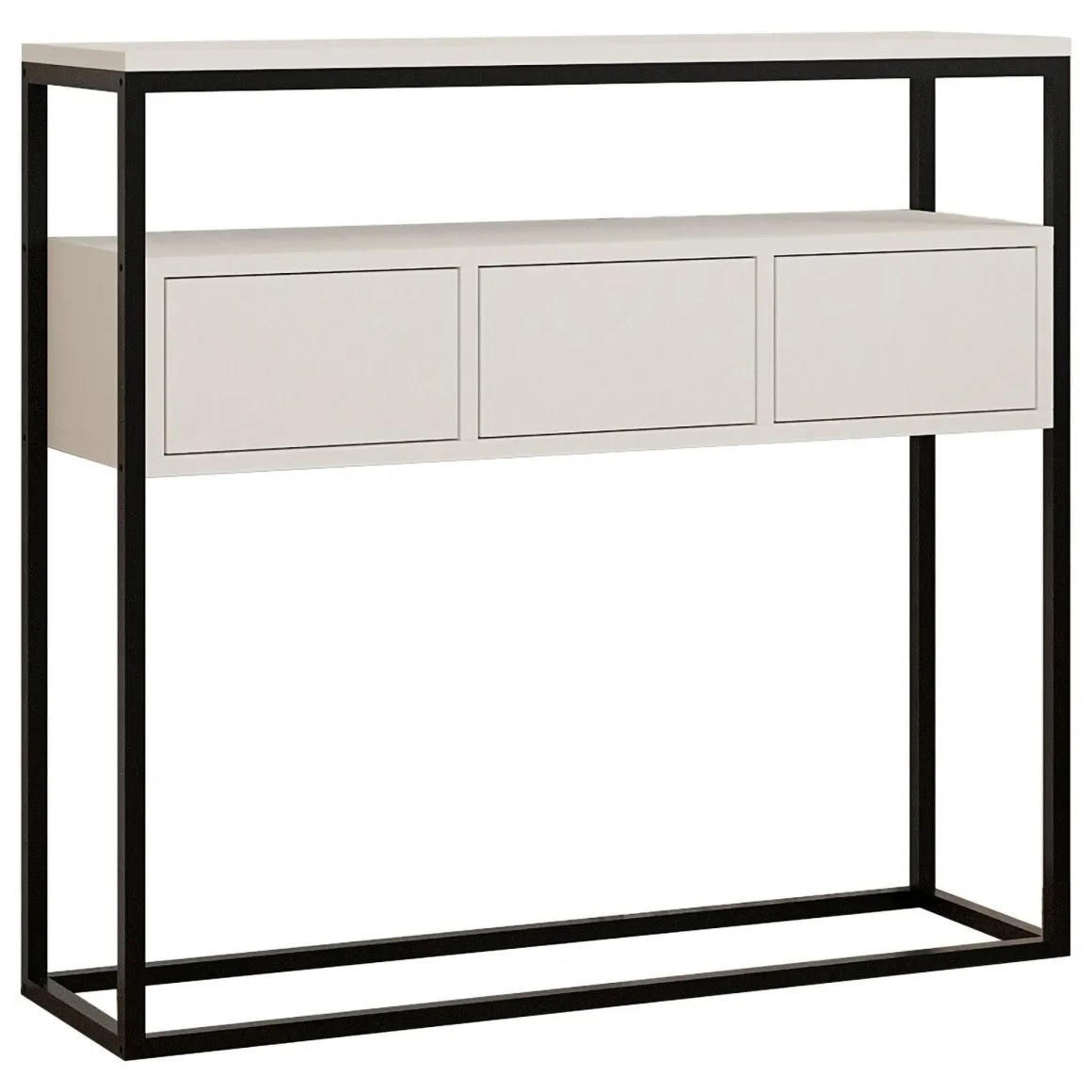 Consolle Bianco Nero un Ripiano un Vano 100x29x90h cm, Colore Struttura Nero - Pianfei