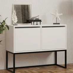 Consolle > Dmora Consolle Bianco Nero 2 Vani Colore Struttura Nero 90x34x70h cm, Colore Ripiano Bianco - Arresi Nero, Bianco