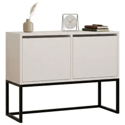 Consolle > Dmora Consolle Bianco Nero 2 Vani Colore Struttura Nero 90x34x70h cm, Colore Ripiano Bianco - Arresi Nero, Bianco