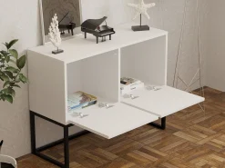 Consolle > Dmora Consolle Bianco Nero 2 Vani Colore Struttura Nero 90x34x70h cm, Colore Ripiano Bianco - Arresi Nero, Bianco