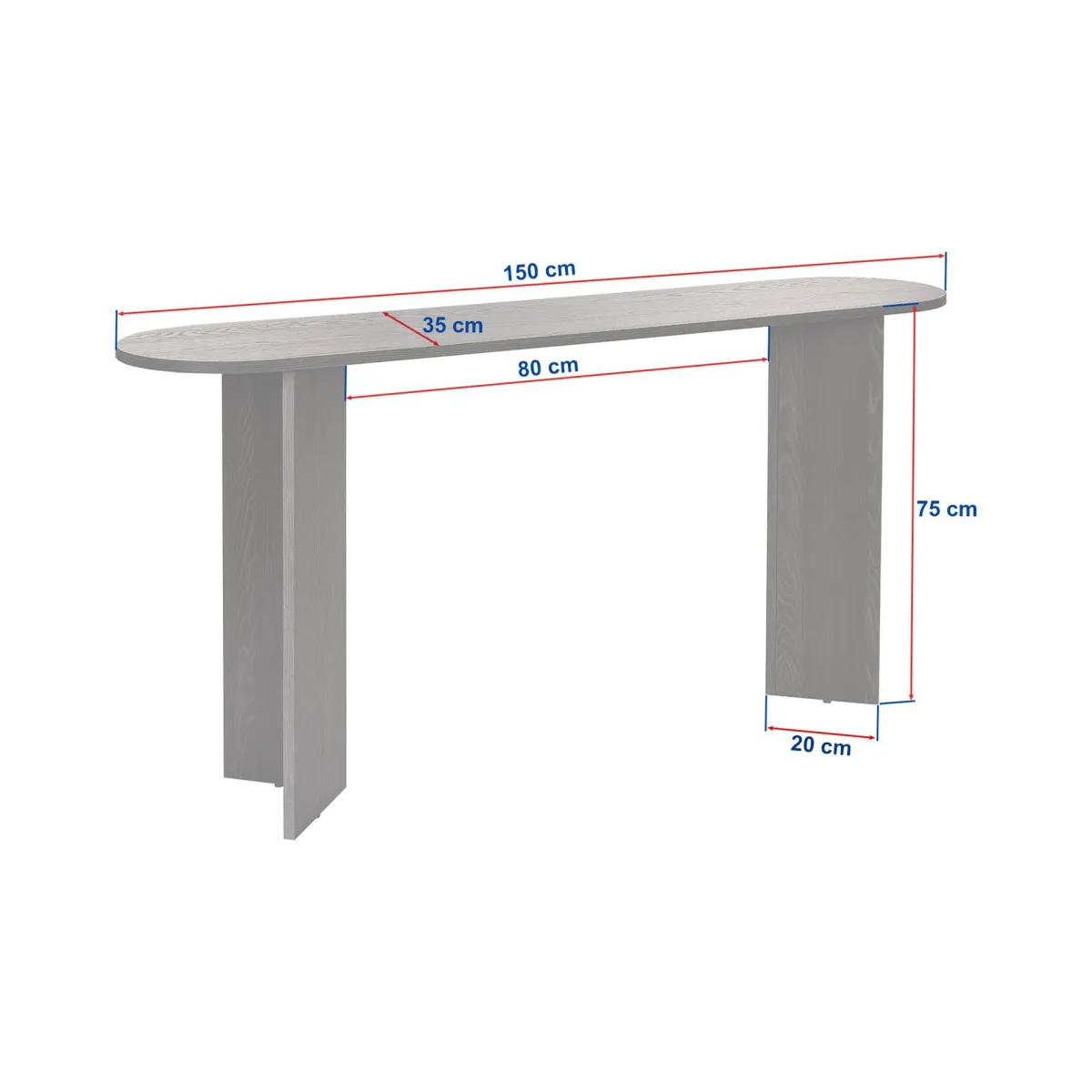 Consolle > Dmora Consolle un Ripiano Peso Supportato 25 kg 150x35x75h cm, Colore Ripiano - Cercino Bianco