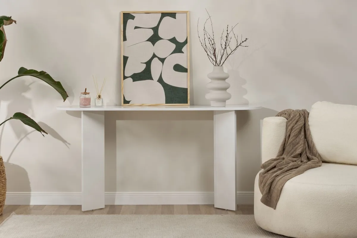 Consolle > Dmora Consolle un Ripiano Peso Supportato 25 kg 150x35x75h cm, Colore Ripiano - Cercino Bianco