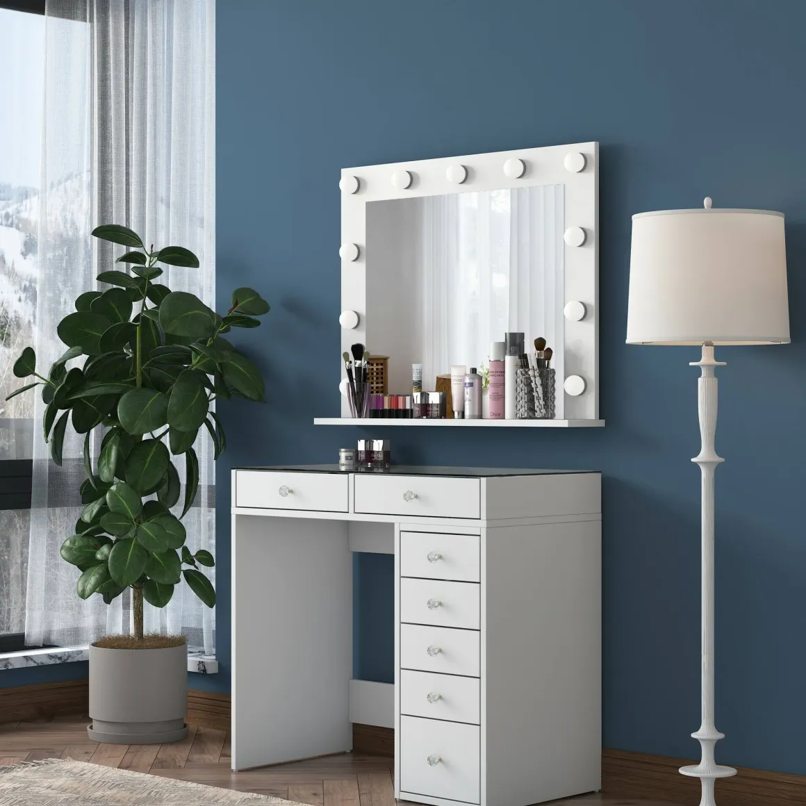Consolle con specchio 90x45x80h cm bianco - Bussero