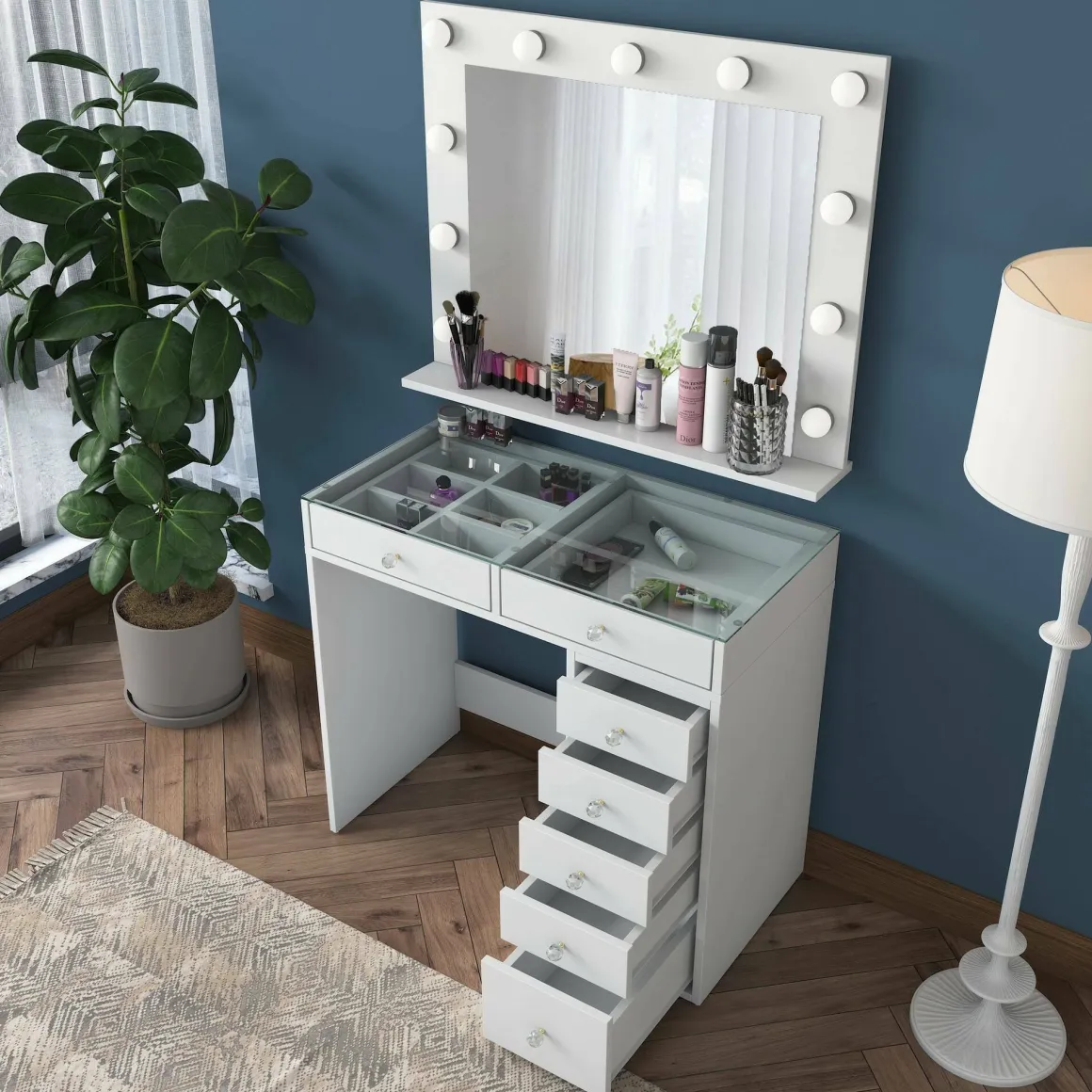 Consolle con specchio 90x45x80h cm bianco - Bussero