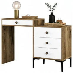 Consolle|Salotto > Dmora Consolle da trucco 124x40x84h cm noce e bianco - Artegna Bianco, Marrone Noce
