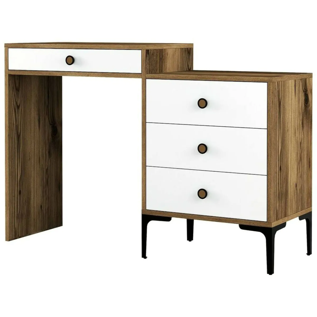 Consolle|Salotto > Dmora Consolle da trucco 124x40x84h cm noce e bianco - Artegna Bianco, Marrone Noce