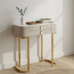 Consolle elegante 70x40x80h cm crema e oro - Ronda