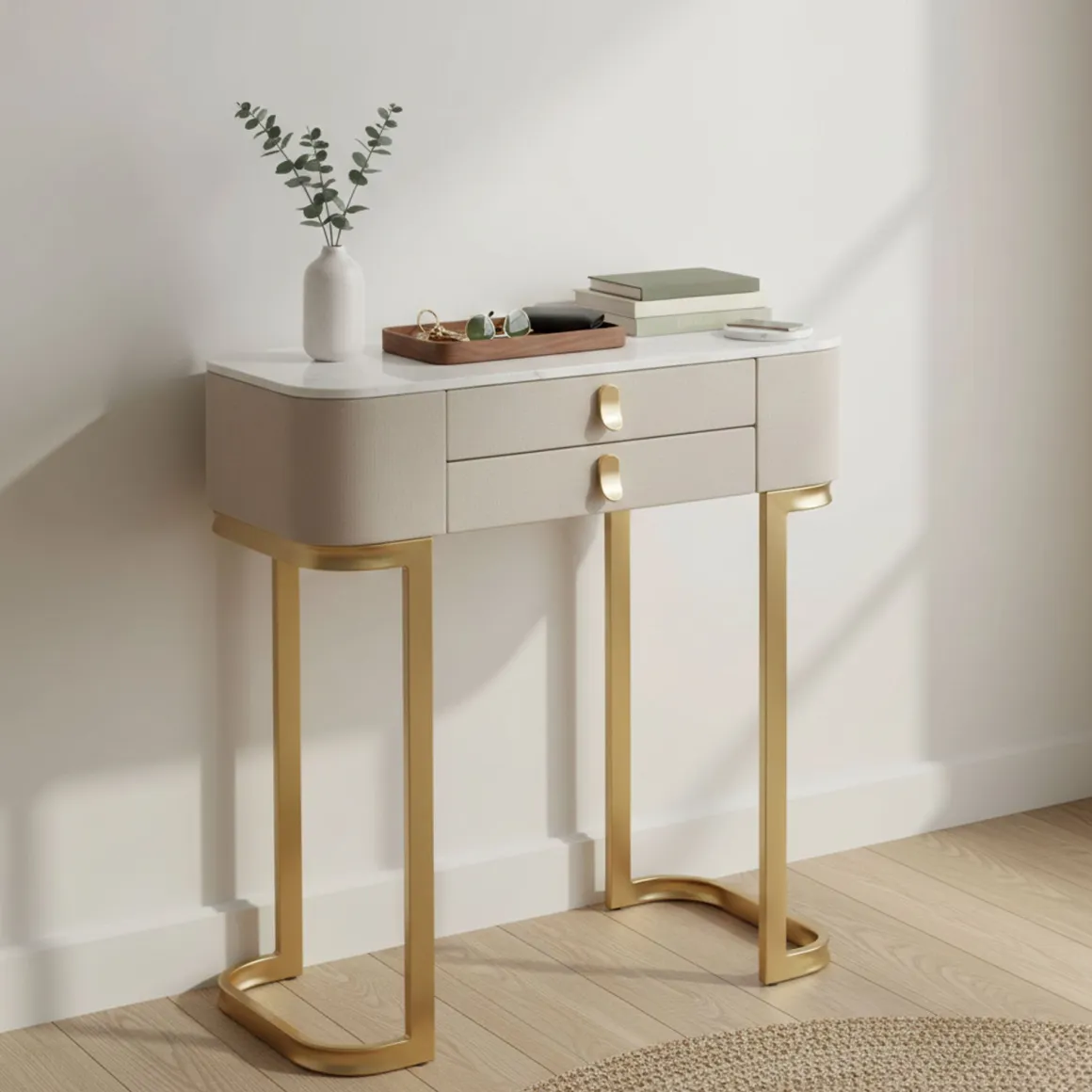 Consolle elegante 70x40x80h cm crema e oro - Ronda