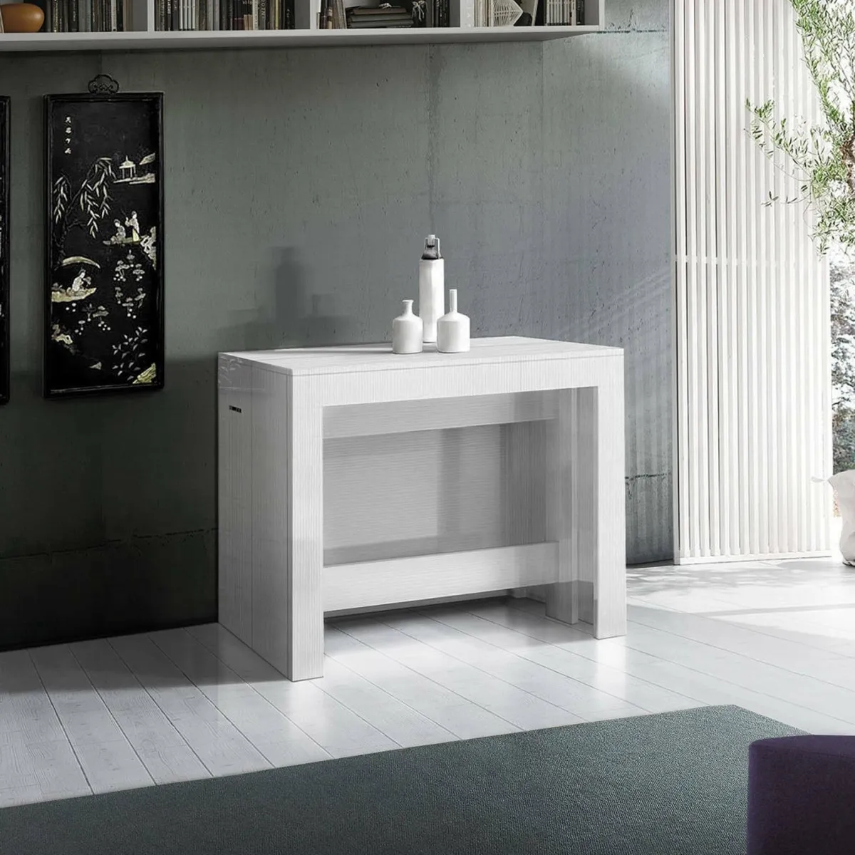 Consolle|Cucina > Dmora Consolle estensibile 4-12 posti - Anello Bianco Anticato