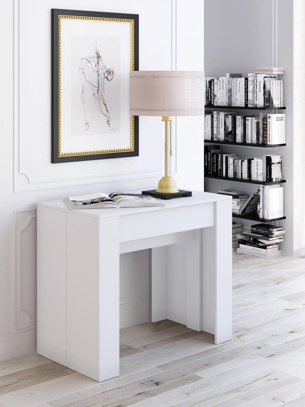 Consolle > Dmora Consolle estensibile 4-10 posti effetto legno bianco - Maner Bianco Effetto legno