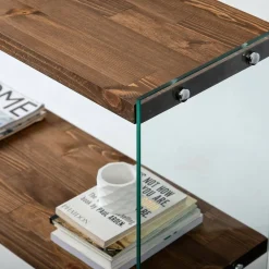 Consolle|Salotto > Dmora Consolle in legno e vetro 90x30x80h cm noce - Doha Marrone Noce
