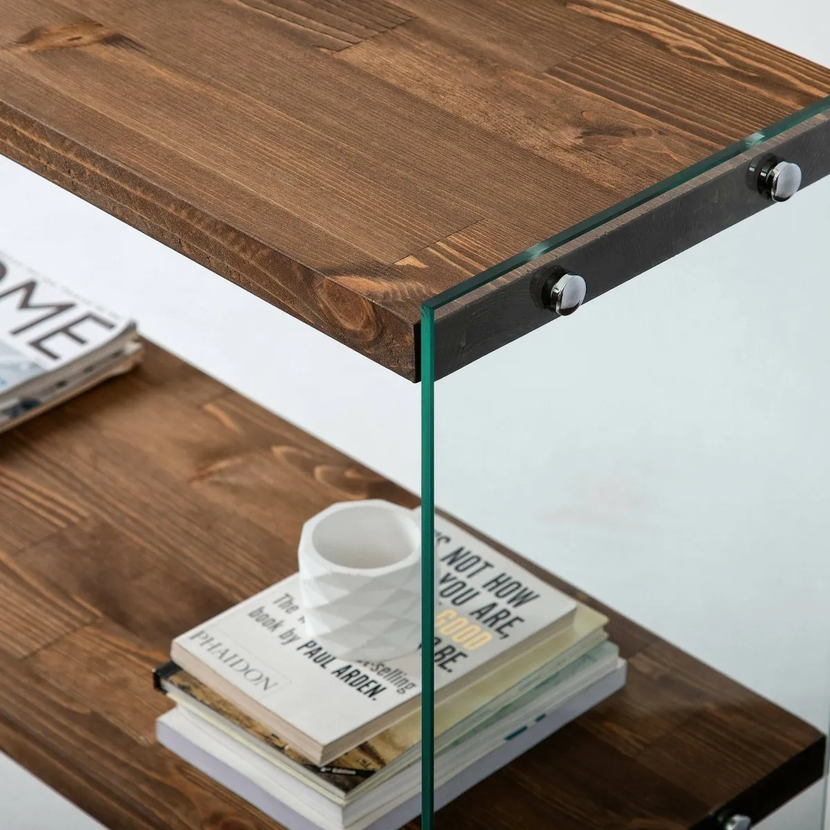 Consolle|Salotto > Dmora Consolle in legno e vetro 90x30x80h cm noce - Doha Marrone Noce