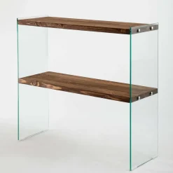 Consolle|Salotto > Dmora Consolle in legno e vetro 90x30x80h cm noce - Doha Marrone Noce