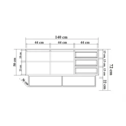 Consolle larga 140x36x72h cm noce e nero - Credenza Kuwait