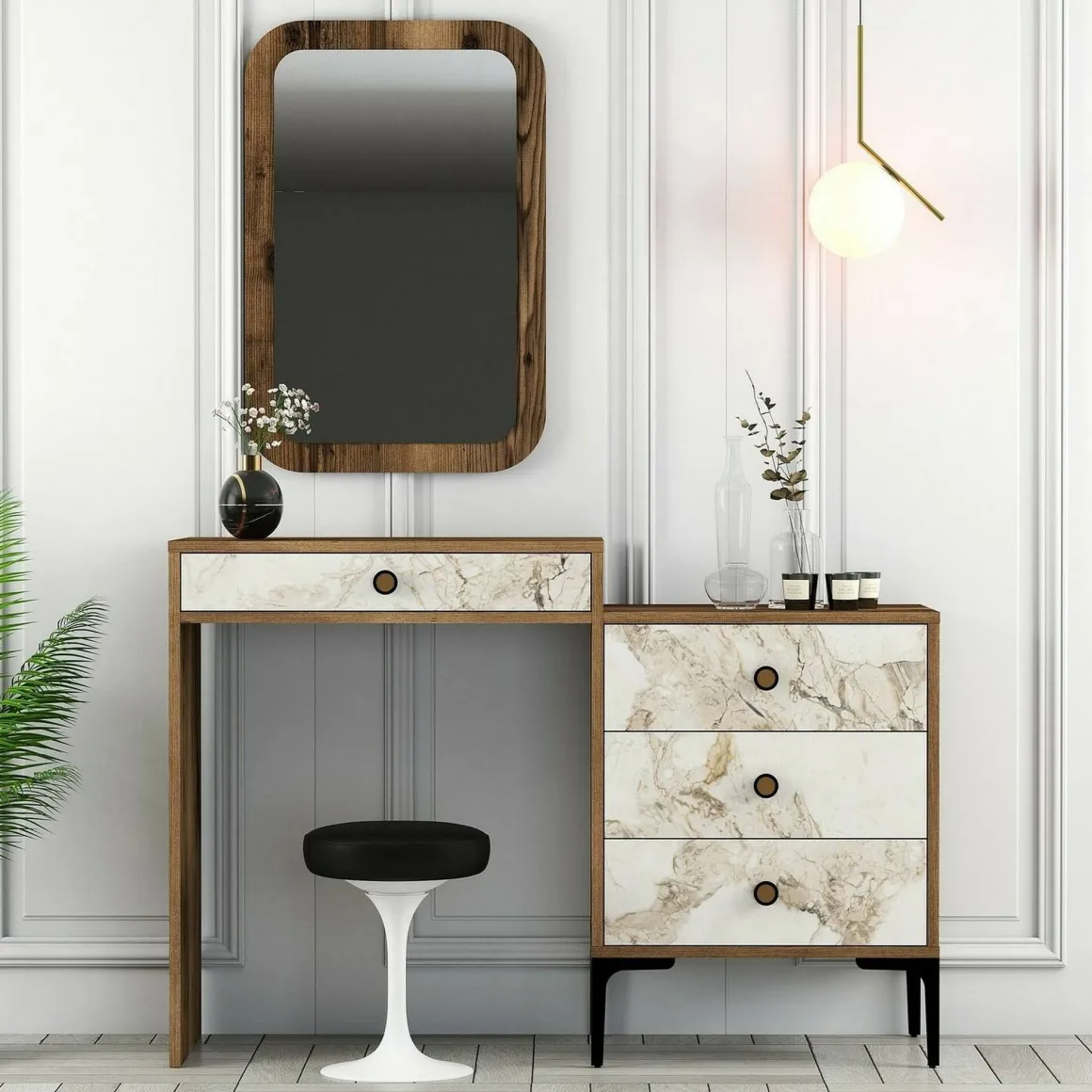 Consolle make up 124x40x84h cm noce e bianco - Namtheun
