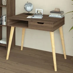 Consolle Marrone Noce Marrone Rovere un Vano Colore Ripiano Marrone 90x60x80h cm, Colore Struttura Marrone - Santerno