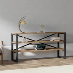 Consolle > Dmora Consolle Marrone Noce Nero 2 Ripiani 2 Vani 120x32x59h cm, Colore Ripiano Marrone - Envie Nero, Marrone Noce