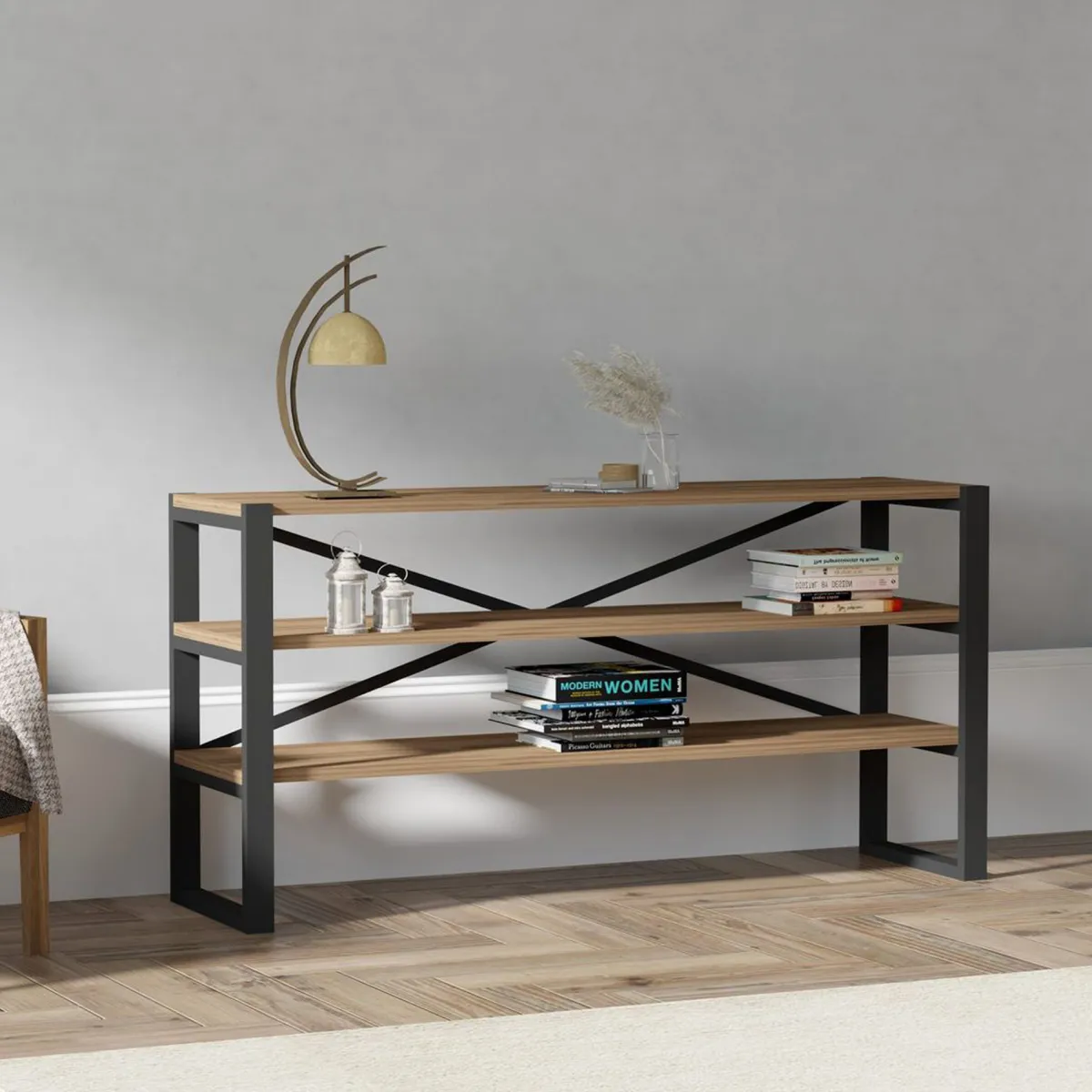 Consolle > Dmora Consolle Marrone Noce Nero 2 Ripiani 2 Vani 120x32x59h cm, Colore Ripiano Marrone - Envie Nero, Marrone Noce