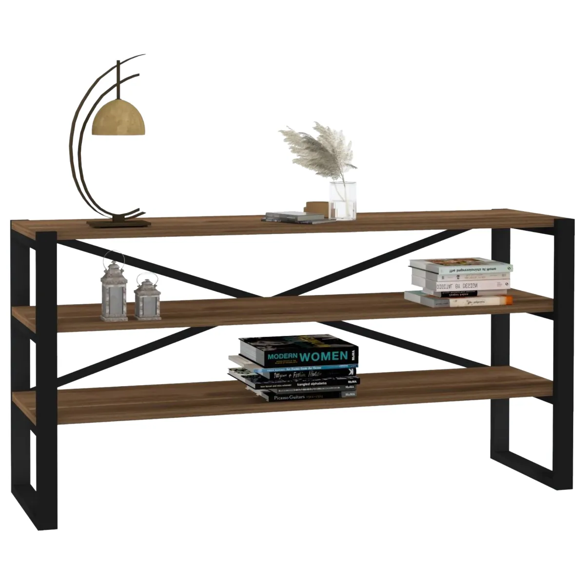 Consolle > Dmora Consolle Marrone Noce Nero 2 Ripiani 2 Vani 120x32x59h cm, Colore Ripiano Marrone - Envie Nero, Marrone Noce