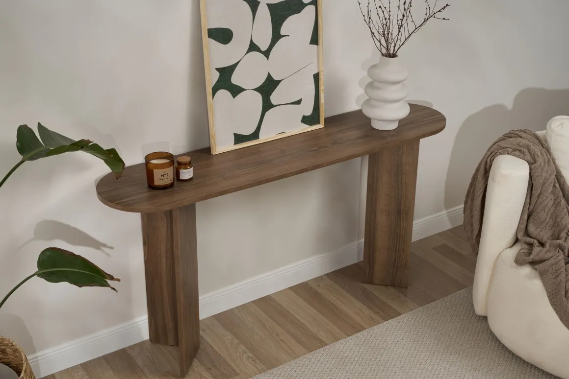 Consolle Marrone Noce un Ripiano Peso Supportato 25 kg 150x35x75h cm, Colore Ripiano Marrone - Cercino