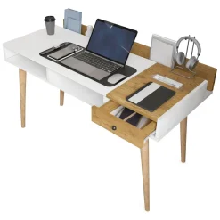Consolle > Dmora Consolle Marrone Rovere Bianco un Ripiano 2 Vani 120x53x72h cm, Colore Ripiano Bianco - Carugo Bianco, Marrone Rovere