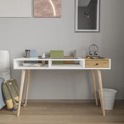Consolle > Dmora Consolle Marrone Rovere Bianco un Ripiano 2 Vani 120x53x72h cm, Colore Ripiano Bianco - Carugo Bianco, Marrone Rovere