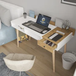 Consolle > Dmora Consolle Marrone Rovere Bianco un Ripiano 2 Vani 120x53x72h cm, Colore Ripiano Bianco - Carugo Bianco, Marrone Rovere