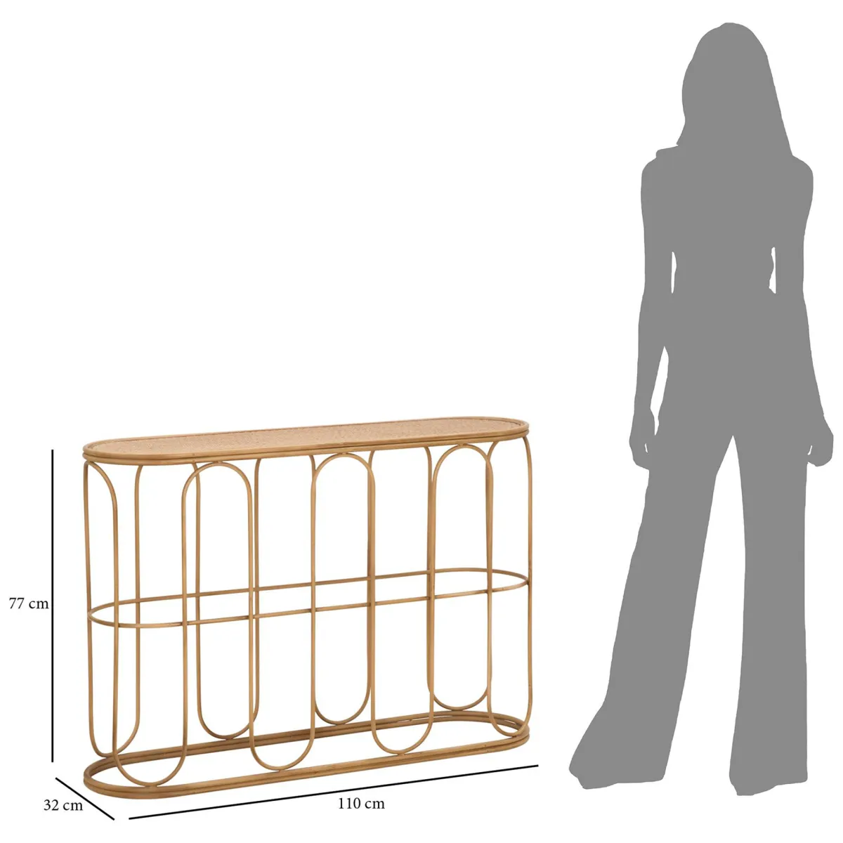 Consolle > Dmora Consolle un Ripiano Struttura Effetto Bamboo 110x32x77h cm, Materiale Struttura in Legno - Tiznit Marrone
