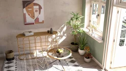 Consolle > Dmora Consolle un Ripiano Struttura Effetto Bamboo 110x32x77h cm, Materiale Struttura in Legno - Tiznit Marrone