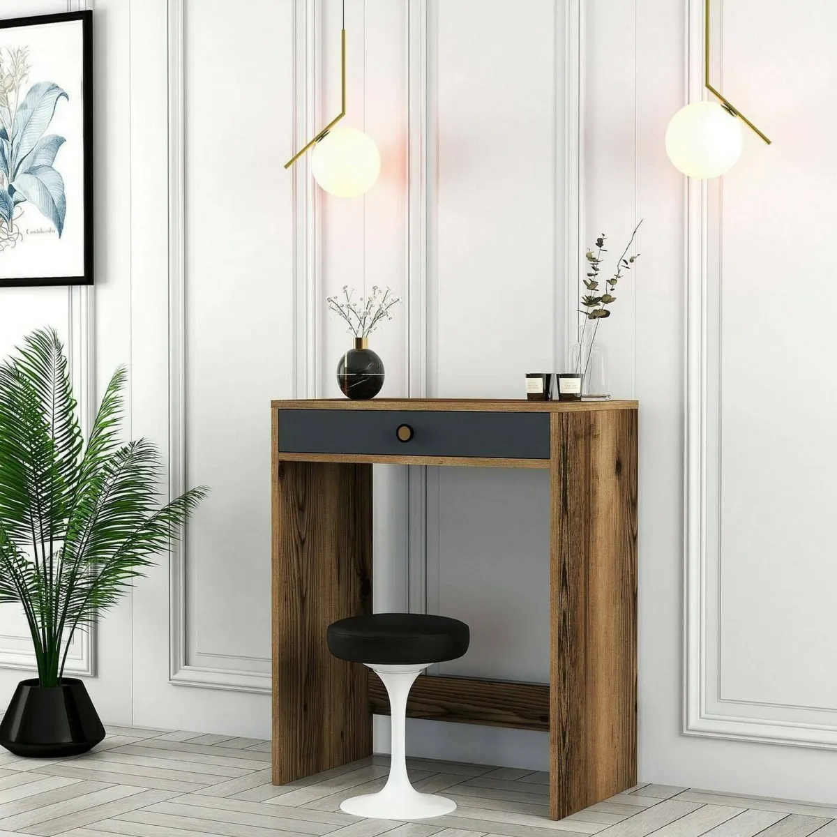 Consolle|Salotto > Dmora Consolle moderna 70x84x40h cm noce e antracite - Bedonia Nero Antracite, Marrone Noce