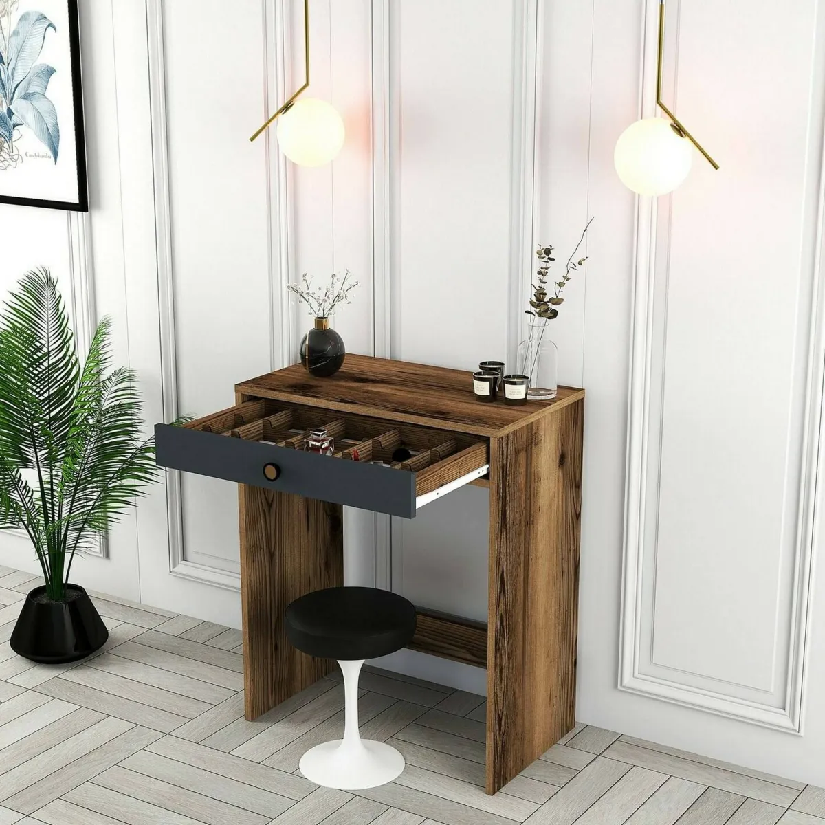 Consolle|Salotto > Dmora Consolle moderna 70x84x40h cm noce e antracite - Bedonia Nero Antracite, Marrone Noce