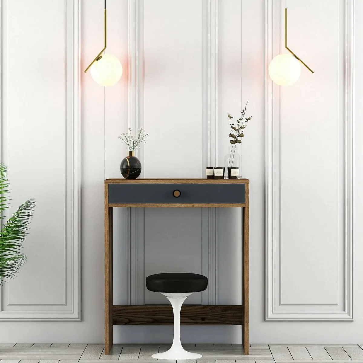 Consolle|Salotto > Dmora Consolle moderna 70x84x40h cm noce e antracite - Bedonia Nero Antracite, Marrone Noce