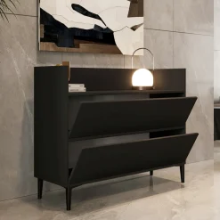 Consolle Nero Antracite 2 Vani Colore Ripiano Nero 110x35x85h cm, Sfumatura Colore Struttura Antracite - Trappeto