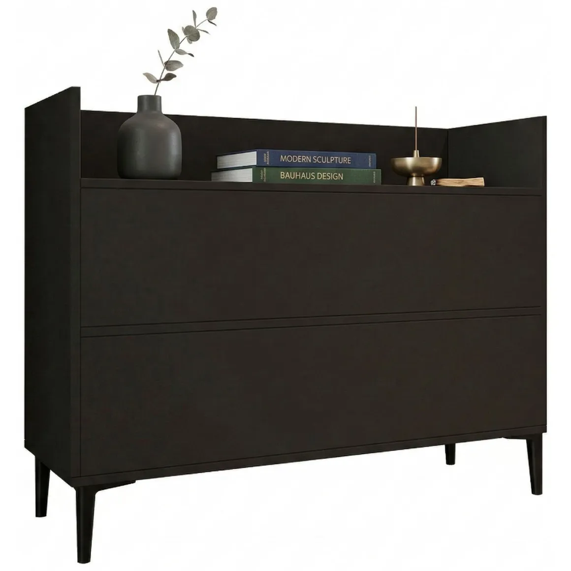 Consolle Nero Antracite 2 Vani Colore Ripiano Nero 110x35x85h cm, Sfumatura Colore Struttura Antracite - Trappeto
