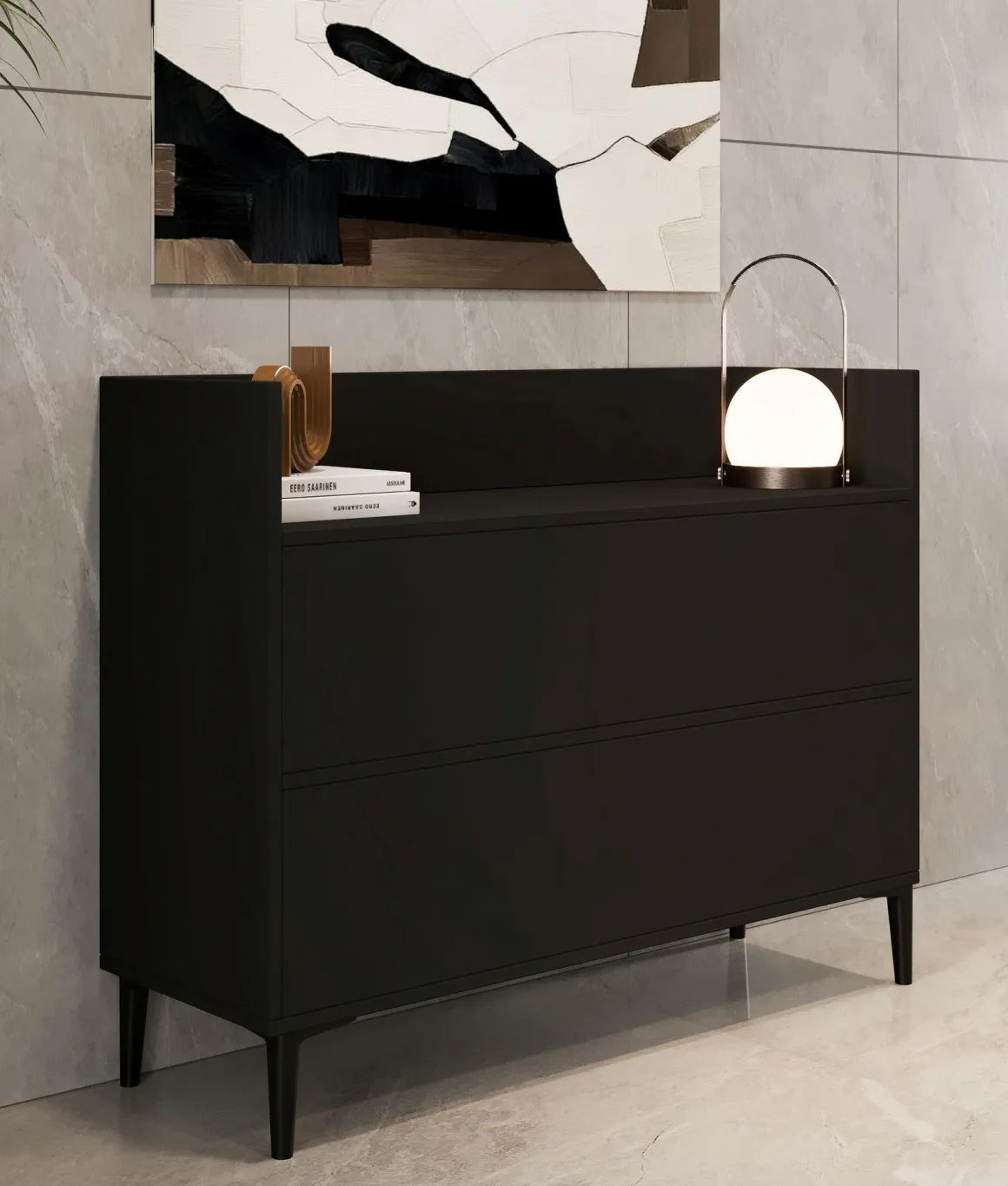 Consolle Nero Antracite 2 Vani Colore Ripiano Nero 110x35x85h cm, Sfumatura Colore Struttura Antracite - Trappeto