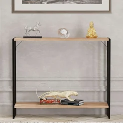 Consolle > Dmora Consolle Nero Marrone Rovere un Ripiano un Vano 90x26x74h cm, Colore Ripiano Marrone - Ravello Marrone, Nero Rovere