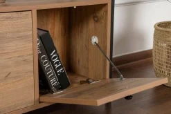 Consolle > Dmora Consolle Nesta, 120x30 h75 cm, Pino e Nero Nero, Marrone Rovere Nodi