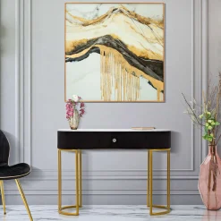 Consolle oro Nero un Ripiano Piano Effetto Marmo con 1 Cassetto 100x43x74h cm, Materiale Struttura in Tessuto - Marsa