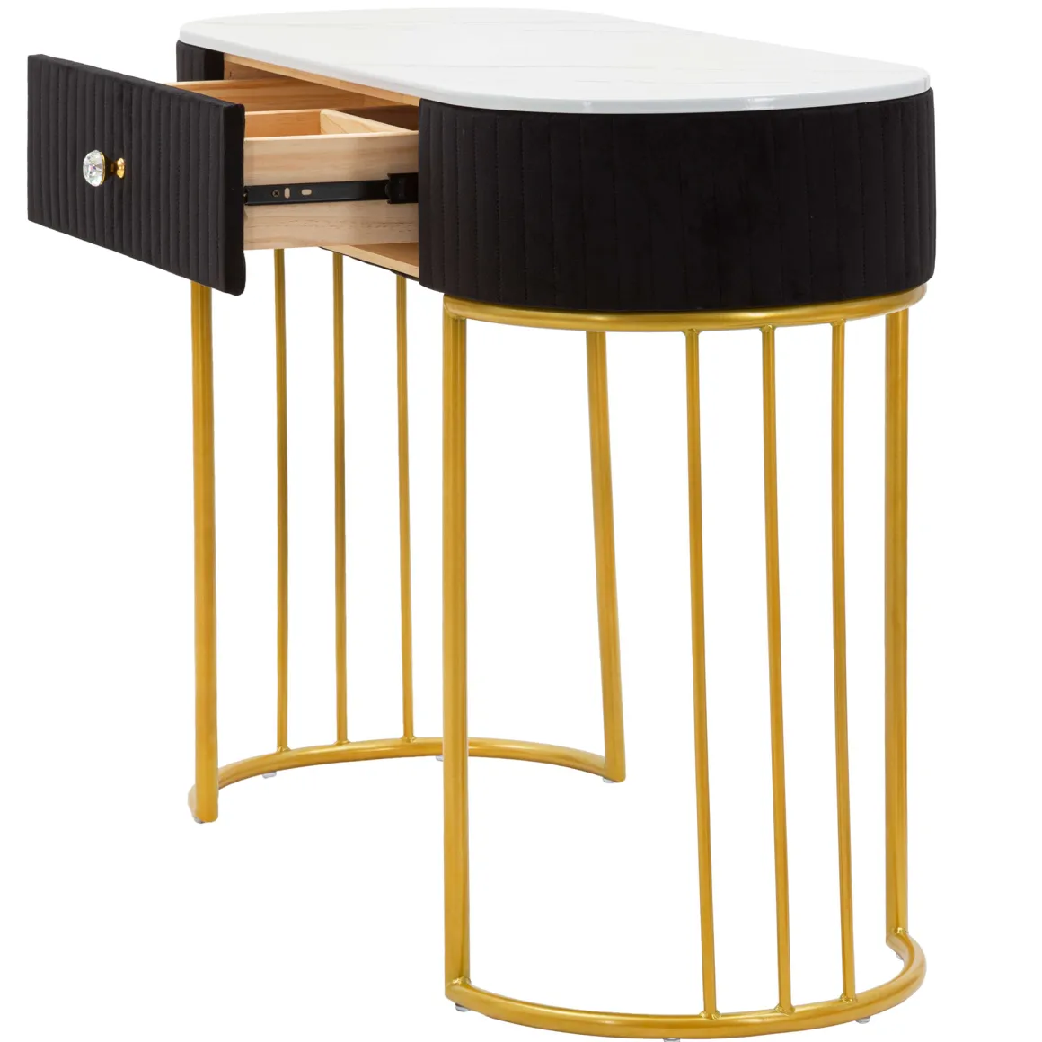 Consolle oro Nero un Ripiano Piano Effetto Marmo con 1 Cassetto 100x43x74h cm, Materiale Struttura in Tessuto - Marsa