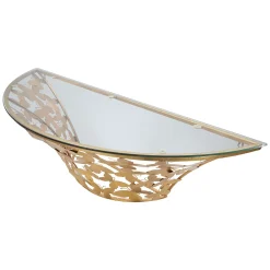 Consolle > Dmora Consolle oro Trasparente un Ripiano Base con Decorazione con Farfalle 120x41x37h cm, Materiale Struttura in Vetro - Azrou Trasparente, Oro