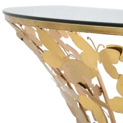 Consolle > Dmora Consolle oro Trasparente un Ripiano Base con Decorazione con Farfalle 120x41x37h cm, Materiale Struttura in Vetro - Azrou Trasparente, Oro