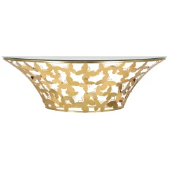 Consolle > Dmora Consolle oro Trasparente un Ripiano Base con Decorazione con Farfalle 120x41x37h cm, Materiale Struttura in Vetro - Azrou Trasparente, Oro