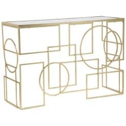 Consolle > Dmora Consolle oro Trasparente un Ripiano Materiale Struttura in Vetro 120x41x81h cm, Colore Ripiano Trasparente - Rankin Trasparente, Oro