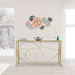 Consolle > Dmora Consolle oro Trasparente un Ripiano Piano con Decorazione con Farfalle 100x35x80h cm, Materiale Struttura in Vetro - Meknes Trasparente, Oro