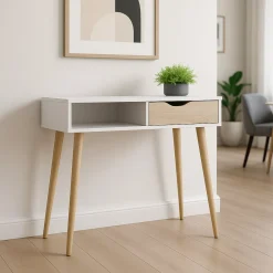 Consolle scandi 103x43x89h cm bianco e quercia - Diaspo