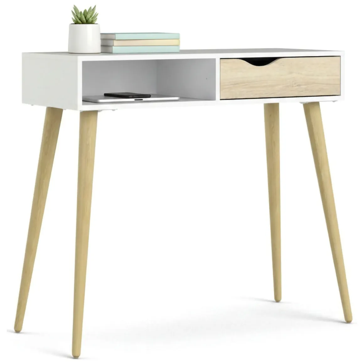 Consolle scandi 103x43x89h cm bianco e quercia - Diaspo