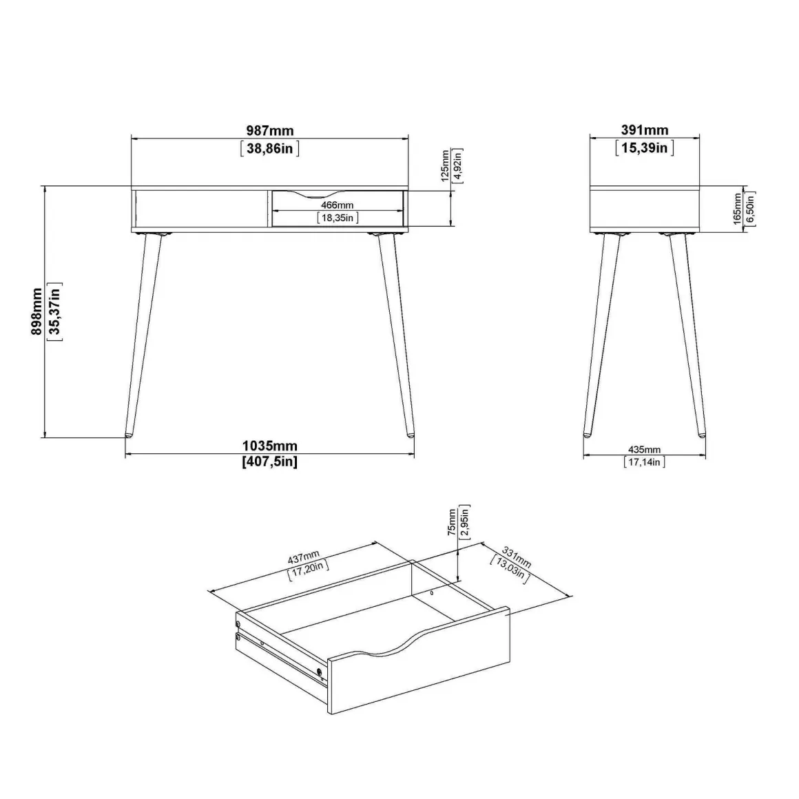 Consolle scandi 103x43x89h cm bianco e quercia - Diaspo