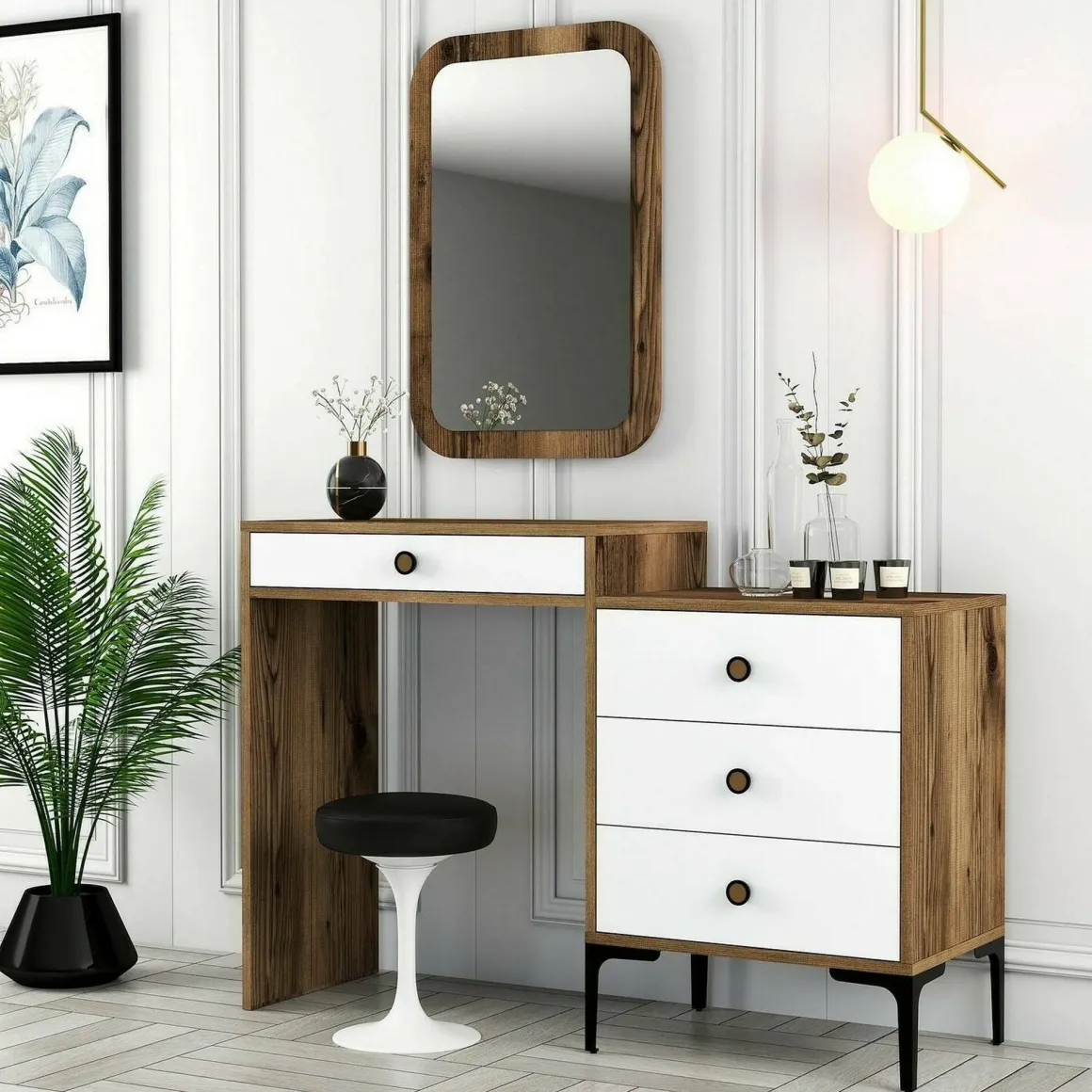 Consolle trucco 124x40x84h cm noce e bianco - Namtheun