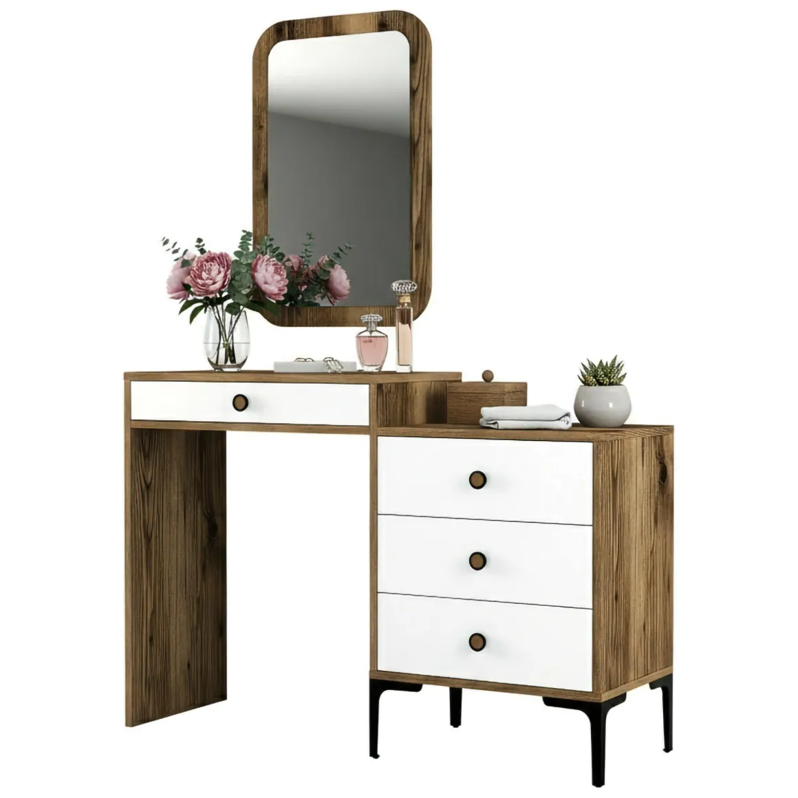 Consolle trucco 124x40x84h cm noce e bianco - Namtheun